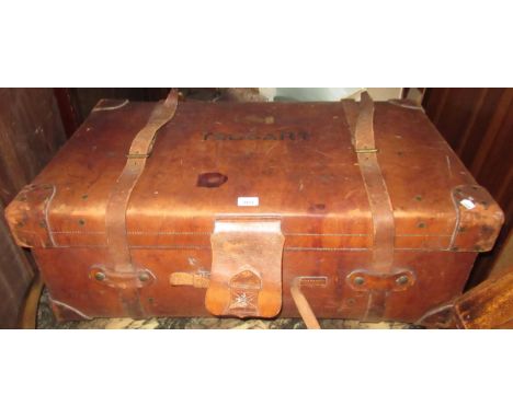 Large late 19th / early 20th Century leather travelling trunk, 94cm wide 