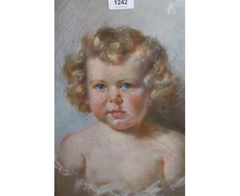 Pastel drawing, head and shoulder portrait of a child, indistinctly signed, 39 x 29cm, gilt framed together with a small sepi