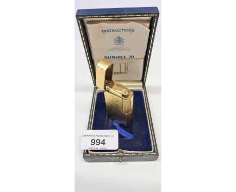 Gold plated Dunhill lighter in original fitted case, with paperwork 