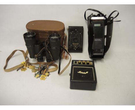 Cased pair of binoculars, folding camera and a quantity of other miscellaneous items 