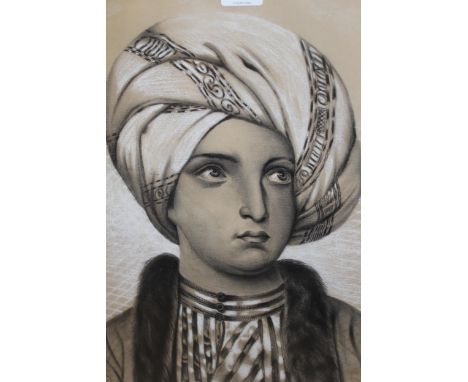19th Century chalk drawing, portrait of a young sultan, signed Menzler, 49 x 39cm 