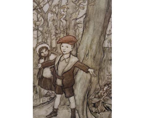 Small quantity of coloured prints by Arthur Rackham, one framed and a quantity of other mounted coloured prints, gouaches etc