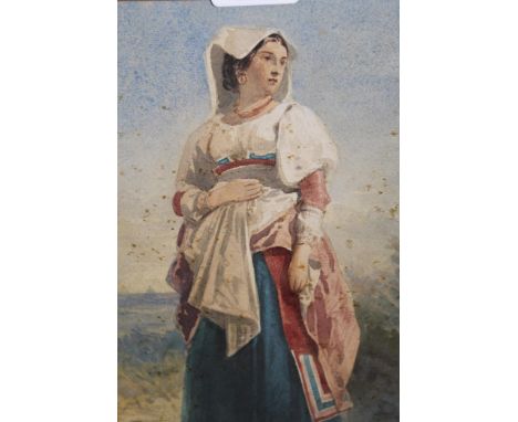 Attributed to E. Lundgren, 19th Century Continental watercolour, full length portrait of a lady in traditional dress, inscrib