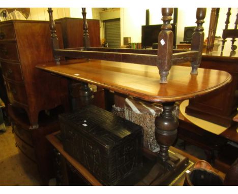 Small early to mid 20th Century oak refectory style dining table on baluster turned supports with stretchers, 150 x 76cm, tog