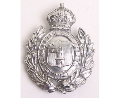 Worcester City Police Kings Crown Helmet Badge, chrome wreath, complete with two lug fittings on the reverse