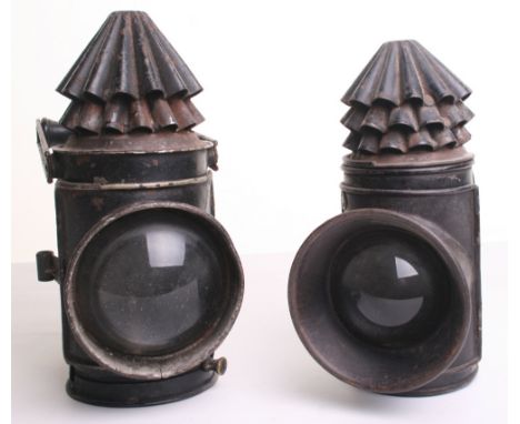 Two Police Lanterns, three stack chimney “Bullseye” lantern, H C 383 stamped on back, no makers name 19cms high and ‘The Crec