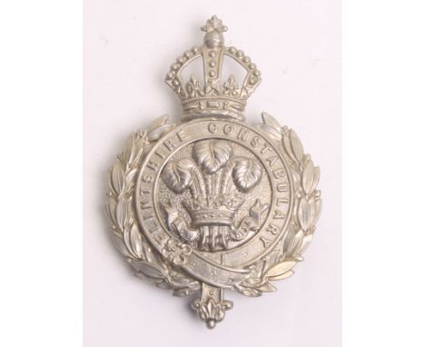 Victorian Flintshire Constabulary Helmet Plate, Guelphic pattern crown, white metal wreath, complete with three lug fittings 