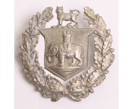 Coventry Police Helmet Plate, white metal two part badge, wreath, coat of arms centre, complete with four lug fittings on the