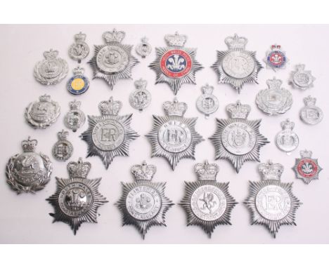 Various Welsh Obsolete Constabulary/Police Badges, including Queens crown Denbighshire Constabulary chrome helmet plate, 2 x 