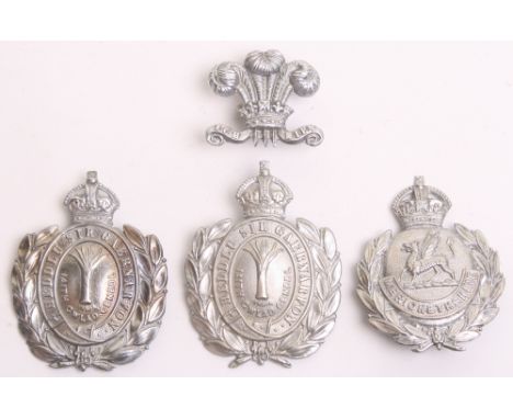 Carnarvonshire Constabulary Helmet Plate, Kings crown, white metal wreath, another Kings crown chrome wreath helmet plate, Me