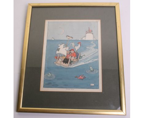 Original Watercolour Illustration by W Heath Robinson, titled Outward Bound. Published in 1922. Housed in a glazed frame. Rev