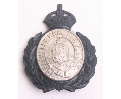 Barnsley Borough Police Helmet Badge, Kings crown, black wreath white metal centre, complete with two lug fittings on the rev