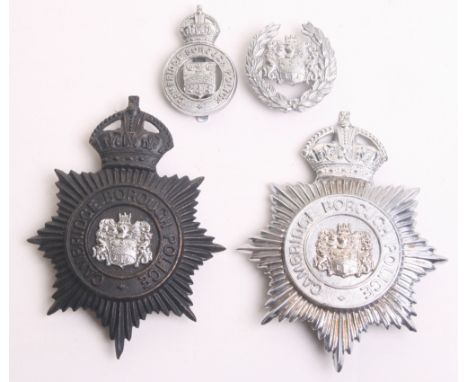 Four Cambridge Borough Police Badges, Kings crown black star helmet plate with chrome coat of arms centre (loose), Kings crow