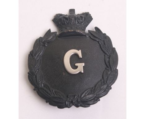 Scarce Victorian Gloucestershire Constabulary Helmet Badge, black wreath, Victorian crown, ‘G’ white metal centre, complete w