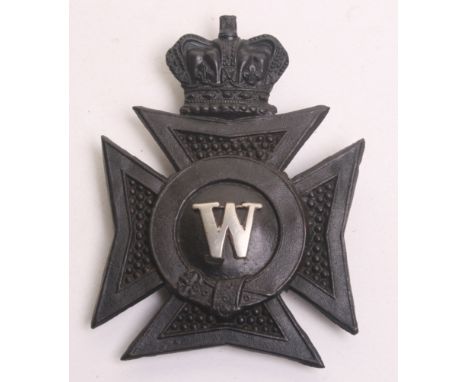 Victorian Wiltshire Police Helmet Plate, Victorian crown, black Maltese cross, white metal ‘W’ centre, with three lug fitting