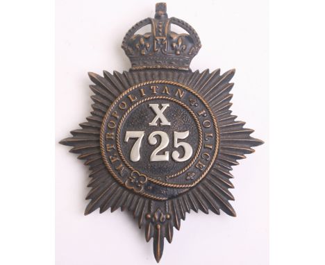 Scarce Metropolitan Police Helmet Plate, X ‘Kilburn Division’  Kings crown, black star, white metal ‘X725’centre, complete wi