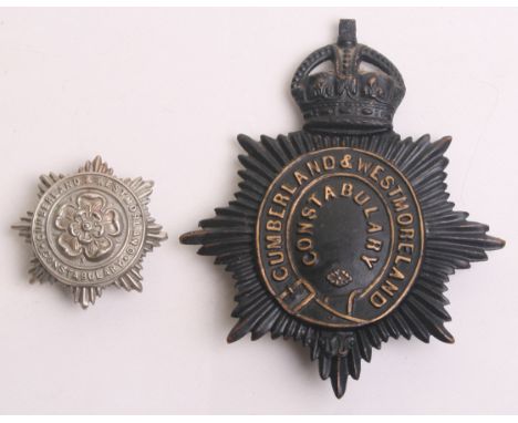 Cumberland & Westmoreland Constabulary Helmet Badge, Kings crown, black star two piece badge and white metal rose centre star