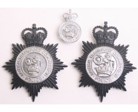 Three  British Transport Commission Police Obsolete Badges, Queens crown black/chrome star helmet plate, large lion/wheel cen