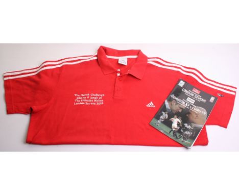 Rugby Shirt of New Zealand All Blacks Legend Jonah Lomu, the red Adidas jersey was produced for The Nobok Challenge between M