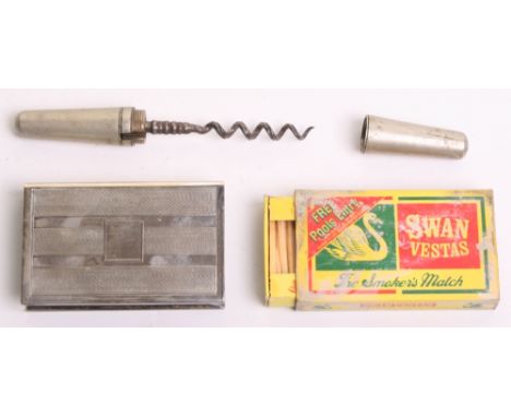 Gentlemans Pocket Corkscrew and EPNS Vesta Case, engine turned decoration to the vesta case. Corkscrew is full length. Pair s