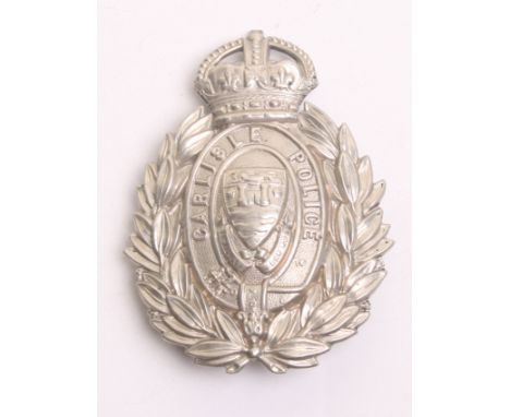 Carlisle Police Kings Crown Helmet Badge, white metal wreath, complete with two lug fittings on reverse 