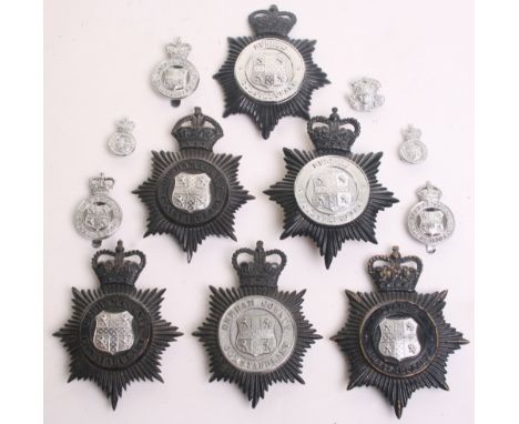 Quantity of Durham Constabulary Badges, Kings crown black star ‘Durham County’ helmet plate & chrome cap badge, Queens crown 