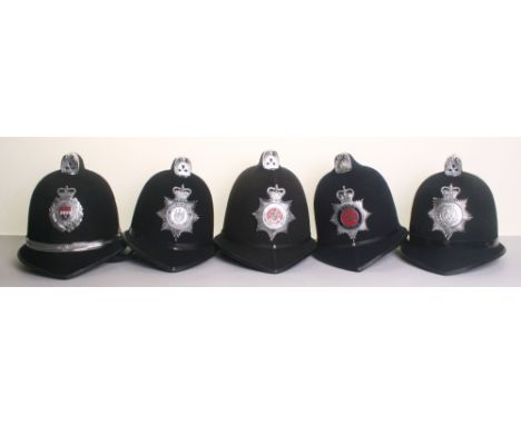 Five Obsolete Cox Comb Police Helmets EIIR, Cheshire Constabulary, Essex Police, Kent Constabulary, North Wales Police and We