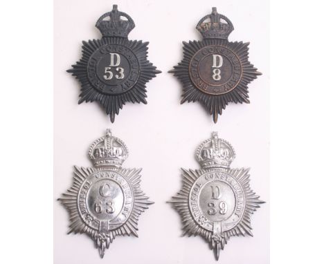 Four Bristol Constabulary Helmet Plates,2 x Kings crown, black stars, chrome nos ‘D-8’ ‘D-53’  2 x Kings crown, chrome stars,