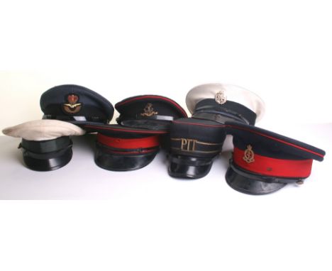 Selection of British Military Peaked Caps consisting of 1966 other ranks service dress cap for Duke of Wellingtons West Ridin