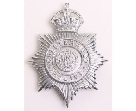 Chesterfield Police Helmet Badge, Kings crown, chrome star, complete with three lug fittings on the reverse 