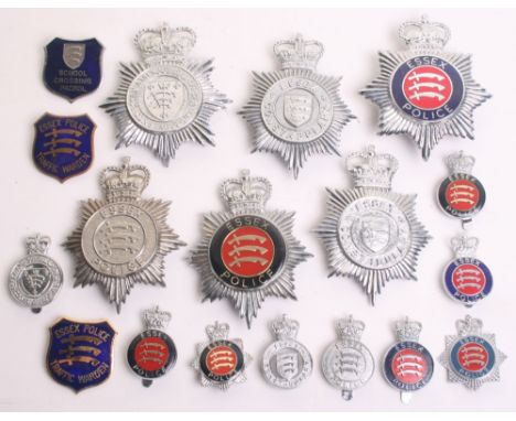 Quantity of Essex Police Badges, Queens Crown Essex and Southend-On-Sea helmet plate and cap badge, Queens crown Essex consta