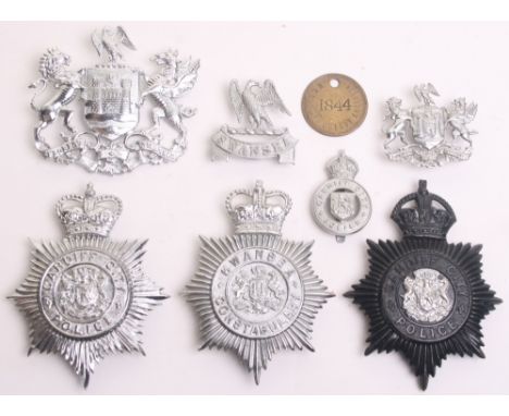 Cardiff City and Swansea Police Badges, Cardiff City Police Kings crown black star helmet plate, Cardiff City Police Kings cr