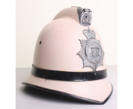 Scarce Peterborough Police Cox Comb White Helmet, circa 1960, Christy’s Cork helmet, Queens crown chrome EIIR star badge, whi