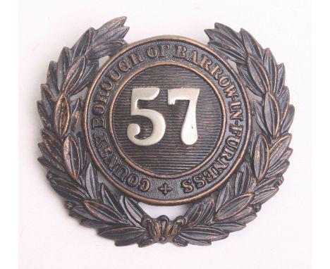 County Borough of Barrow In Furness Helmet Badge, black wreath, with white metal numbers in centre ‘57’complete with two lug 