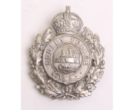 Dudley Police Kings Crown Helmet Badge, white metal wreath, complete with two lug fittings on reverse 