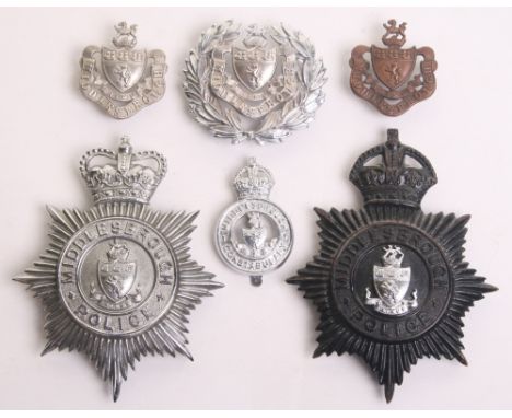 Middlesbrough Police Badges, including white metal small coat of arms Kepi badge, bronze small coat of arms Kepi badge,  chro