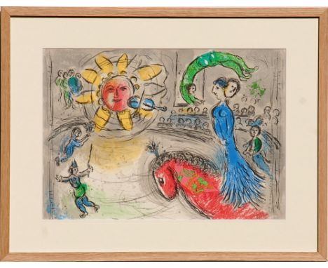 MARC CHAGALL, 'The sun and the red horse', original lithograph, ref: Mourlot 945, 28.5cm x 40.5cm, framed and glazed.