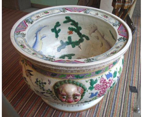 ORIENTAL CARP BOWL, famille rouge ceramic, 62cm dia x 43cm H. 