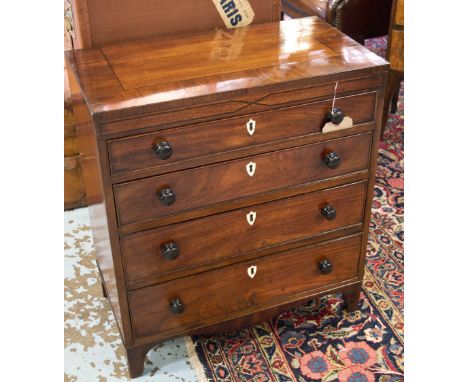 HALL COMMODE CHEST, George III and adapted mahogany and ebony inlay, small proportions with four long drawers, 62cm W x 69cm 