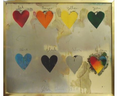 JIM DINE (American, b. 1935), '8 Hearts', 1970, lithograph in colours, signed and dated, 63cm x 75cm, framed.