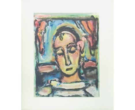GEORGES ROUALT, 'Tete de jeune fille', lithograph, signed in the plate, 36cm x 26cm, framed and glazed.(Subject to ARR - plea