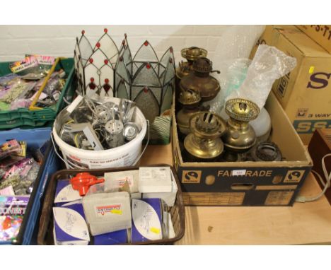 A QUANTITY OF PARAFFIN LAMPS, LIGHT FITTINGS, ETC
