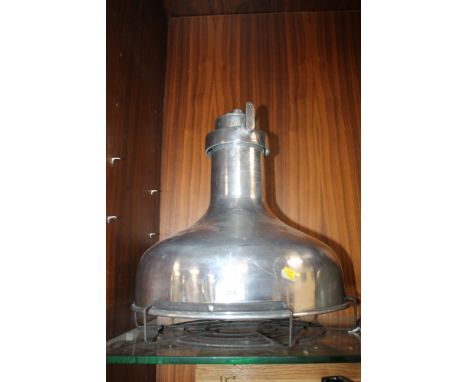 A REPRODUCTION INDUSTRIAL TYPE ALUMINIUM PENDANT LIGHT, based on the design for R.M.S. Oceanic. Height 40 cm.