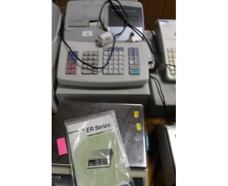 A SHARP XEA303 CASH REGISTER TOGETHER WITH A SET OF CAS SCALES 