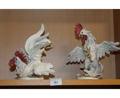 A PAIR OF CERAMIC GOEBEL FIGHTING COCKEREL'S