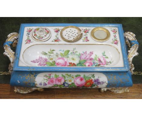 VICTORIAN GILDED AND FLORAL CERAMIC INK STAND (AT FAULT) 
