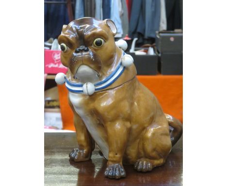GLAZED CERAMIC PUG FORM STORAGE JAR AND COVER 