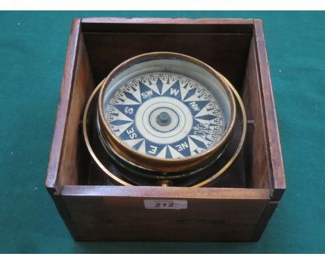 MAHOGANY CASED SHIPS COMPASS