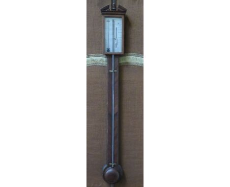 MAHOGANY AND GLAZED STICK BAROMETER, BY P GALLY OF CAMBRIDGE 