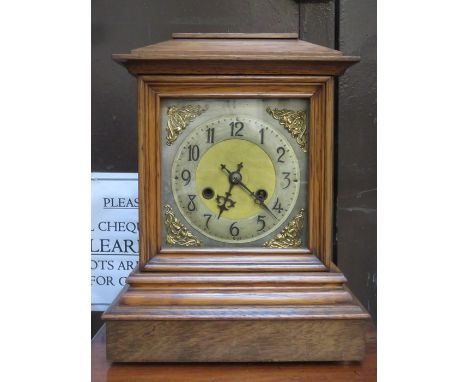 OAK CASED BRACKET CLOCK WITH SQUARE BRASS DIAL 
